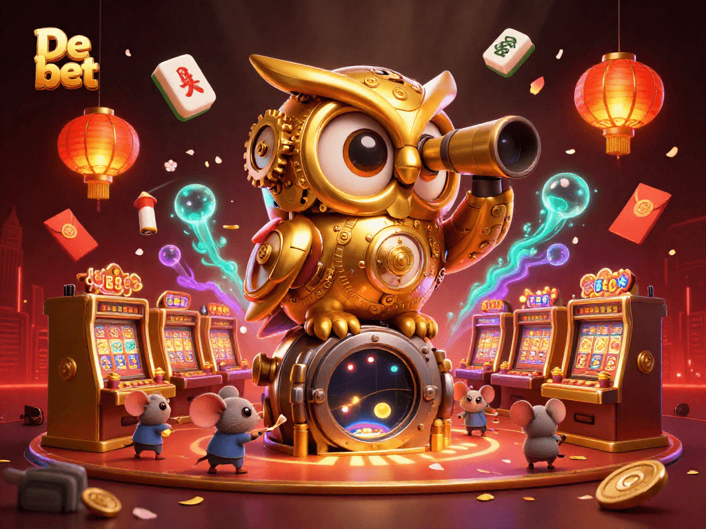 Engage in thrilling gameplay at De bet with animated characters among rich casino elements.