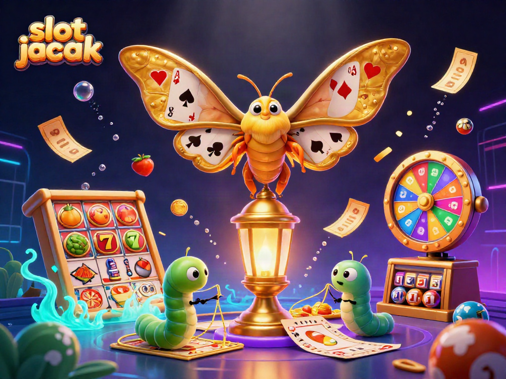 Engage with the slot jackpot excitement as vibrant elements surround a golden moth in 3D.