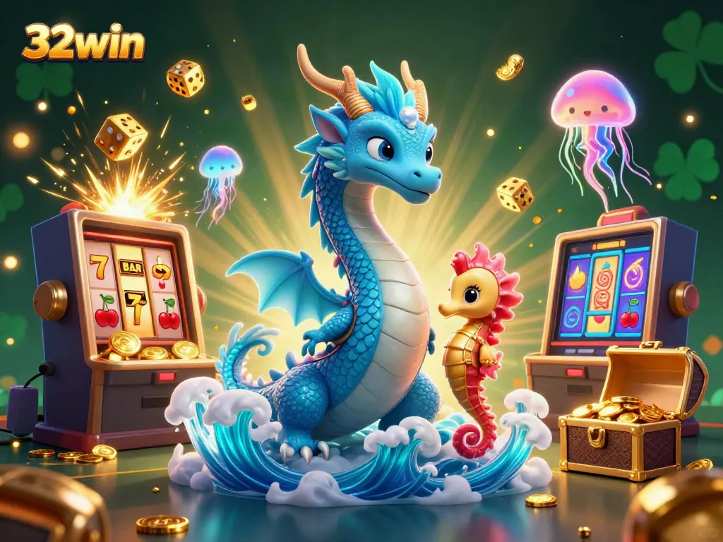 Play slots and win jackpots at 32win with a magical casino adventure featuring a water dragon.
